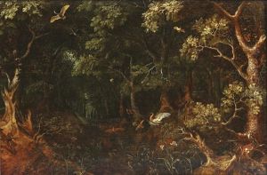 Paysage Forestier , Animaux, Et Chasseur Dans L'arriere Plan by David Vinckboons I