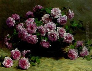 Pink Roses In A Basket by Flore Vindevogel-Geleedts