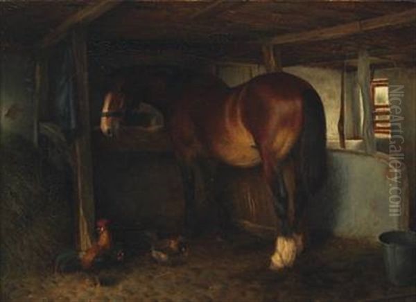 Interior From A Stable With Horse And Fowls - view 1