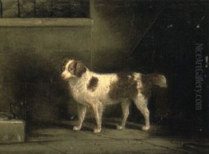 A Spaniel Outside A Kennel by John Vine
