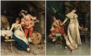 Pair Of Paintings Of Courting Couples