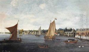 A View Of The 'zuider Buiten Spaarne", With Shipping In The Foreground by Laurens Vincentsz van der Vinne the Elder