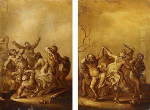 Zwei Gemalde. Grisaillen Mit Bauern by Laurens Vincentsz van der Vinne the Elder