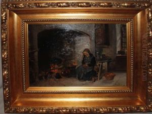 Kitchen Interior With Woman by Jacques Alfred Brielman