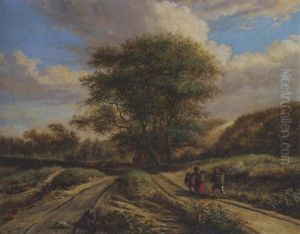 A Dune Landscape With Travellers On A Path by Vincent Laurensz van der Vinne the Younger