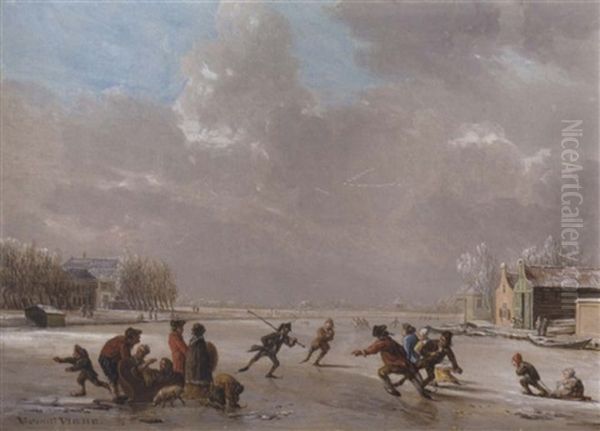 A Winter Landscape With Skaters On A Frozen River - view 1