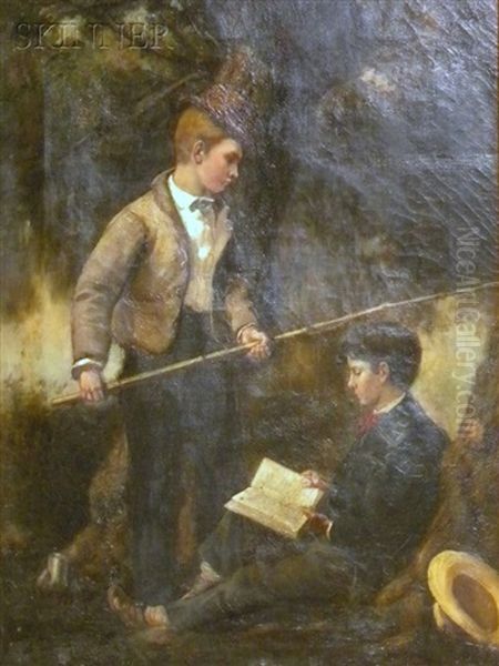 Two Boys Fishing And Reading - view 1