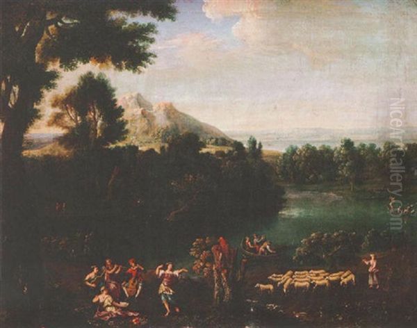 An Aracdian Landscape With A Concert In The Foreground, A Shepherdess And Figures Boating On A Lake Beyond - view 1