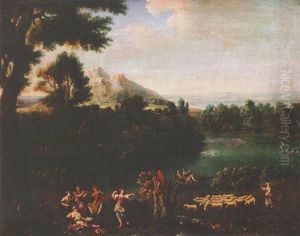 An Aracdian Landscape With A Concert In The Foreground, A Shepherdess And Figures Boating On A Lake Beyond