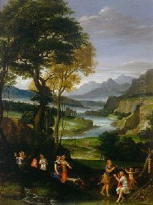 An Extensive River Landscape With Atalanta And Meleager