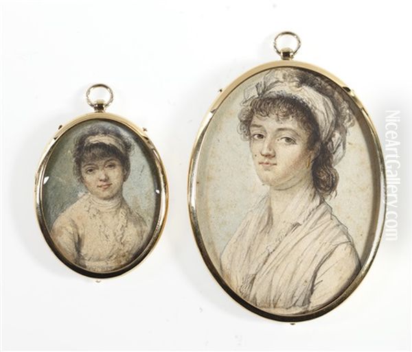 A Pair Of Portraits Of The Artist's Daughters, Maria Brook Pulham (nee Violet) And Cecilia Ferriere (nee Violet) Wearing White Dresses (pair) - view 1