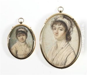 A Pair Of Portraits Of The Artist's Daughters, Maria Brook Pulham (nee Violet) And Cecilia Ferriere (nee Violet) Wearing White Dresses (pair) by Pierre Noel Violet