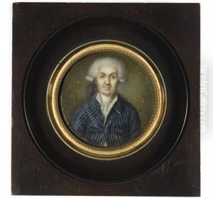 A Gentleman, In Blue And White Striped Coat, White Waistcoat, White Lace Cravat, Powdered Hair En Queue by Pierre Noel Violet