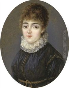 Mrs Burkinshaw, In Black Dress Tied With Brown Rope Belt And High Double Frilled Lace Collar, Gold Hoop Earring, Curling Brown Hair