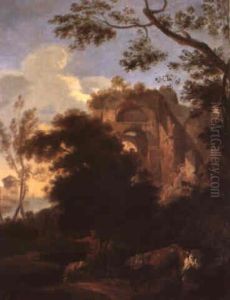 Paysage Italien Avec Des Ruines Et Un Paysan Avec Son Troupeau Paysage Italien Avec Des Ruines Et Un Paysan Avec Son Troupeau