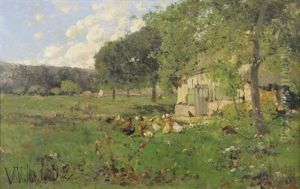 Farmyard With Chickens by Victor Viollet-Le-Duc