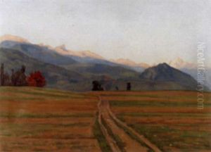 Abendliche Feldlandschaft Mit Bauerin by Paul Virchaux