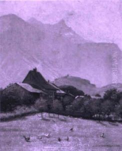 Bauernhof Vor Alpenpanorama by Paul Virchaux