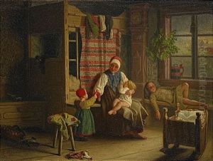 Allmogeinterior Med Kvinna Och Barn by Gottfrid Virgin