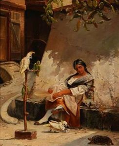 Street Scene With A Woman At A Kerb (in Central America Or The Danish West Indian Islands?) by Frederick Mayer Visby