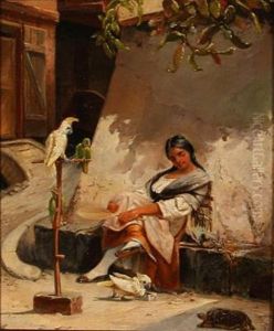 Street Scene With A Woman On A Curb (from Central America Or The Danish Virgin Islands?) by Frederick Mayer Visby