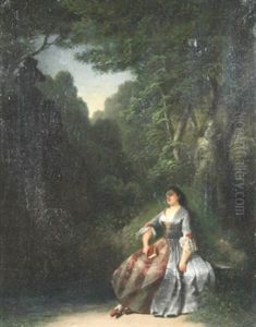 Schlafende Schone Im Wald, Im Hintergrund Ein Flotenspielender Faun