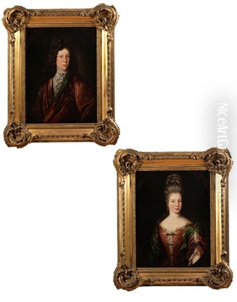 Portrait Einer Adeligen Dame Sowie Portrait Eines Adeligen Herrn Mit Allongeperucke (pair) - view 1