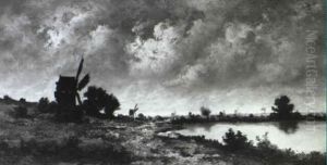 Gewitterlandschaft Mit Windmuhlen