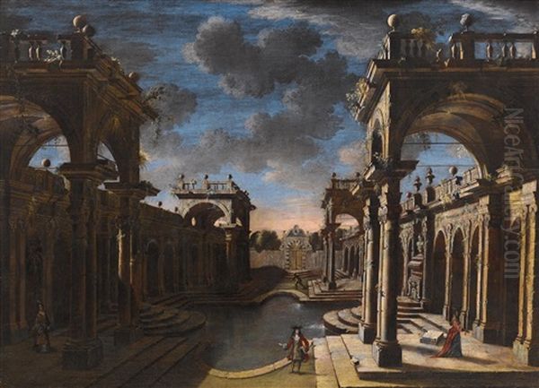 Elegant Figures In An Idealised Architectural Landscape - view 1