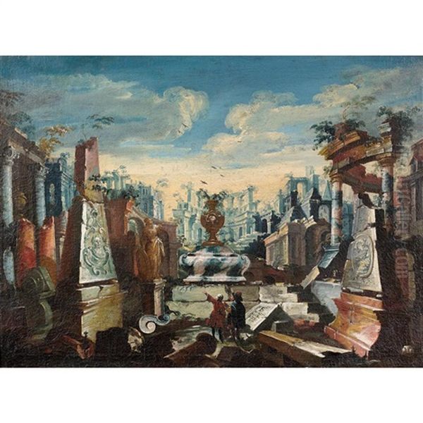 Deux Voyageurs Dans Des Architectures En Ruines - view 1