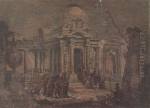 The Martyrdom Of A Female Saint On The Steps Of A Temple by Antonio Visentini