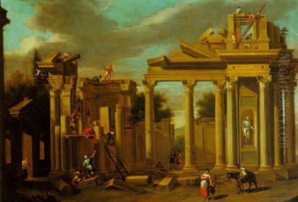 Landscape With Figures Constructing A Classical Temple - view 1