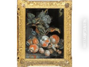 Still Life Of Peaches, Grapes And Nuts by Francois Xavier Vispre