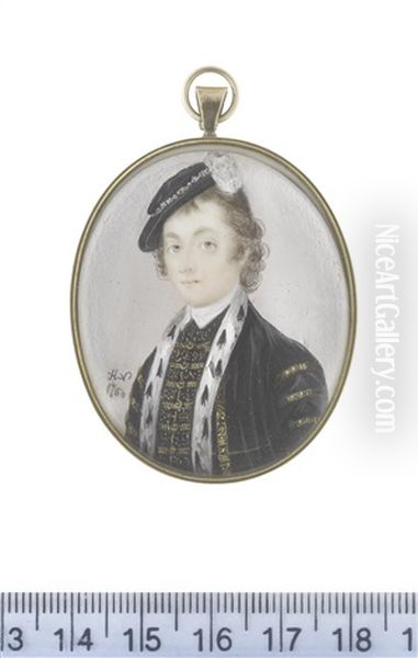 A Gentleman, Wearing Black Coat And Waistcoat Decorated With Gold Embroidery, The Latter Edged With Ermine, White Chemise, His Brown Hair Curling Beneath A Black Hat - view 1