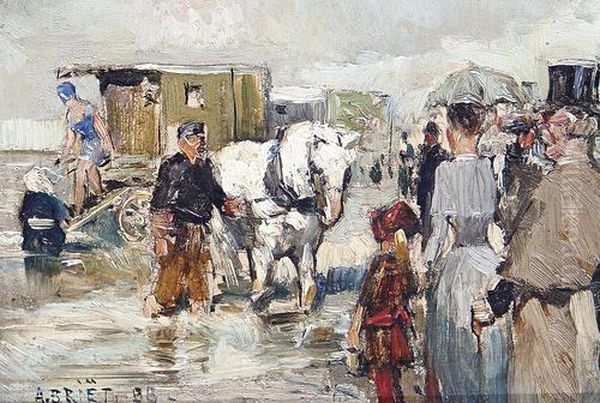 Figures And A Bathing Machine At The Sea Shore - view 1