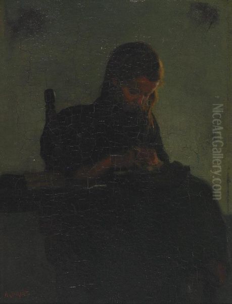 Girl Darning In An Interior - view 1
