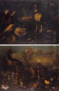 Chien Gardant Un Trophee De Chasse by Candido Vitali