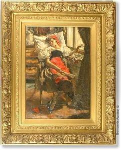 Young Girl With Fan At The Window. Canvas. Signed And Dated Abriet (18)86. by Arthur Briet