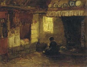 A Cottage Interior: Playing By The Window by Arthur Briet