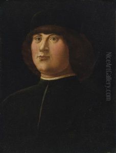 Portrait Of A Gentleman In A Black Cap With An Elaborate Zazzera by Alvise Vivarini