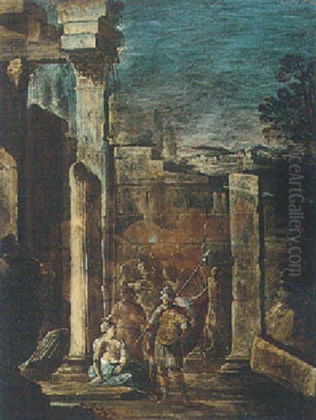 An Architectural Capriccio With A Soldier Conversing With A Courtesan - view 1