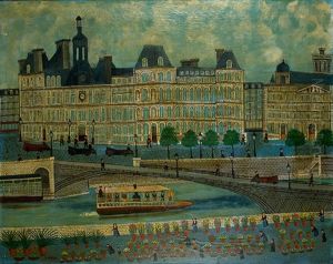 Paris Quai De La Seine Et Marche Aux Fleurs by Louis Vivin