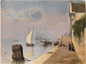 Segelschiffe Und Fischerkahne In Der Lagune Von Venedig by Giuseppe Vizzotto Alberti