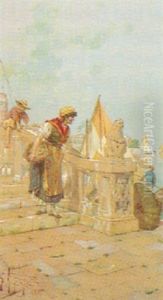 Venezianische Szene An Einem Kai by Giuseppe Vizzotto Alberti