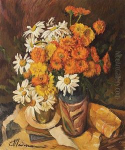 Still Life With Chrysanthemums And Zinnias