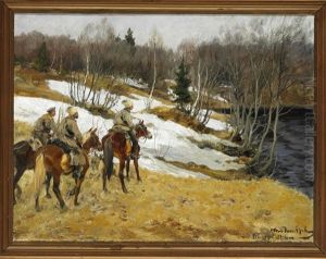Russian Cossacks At A Stream In The Early Spring