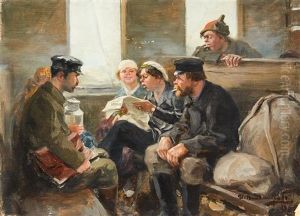 A Man Reading The Newspaper On The Train by Ivan Alexeievitch Vladimirov