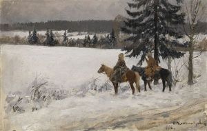 Winter Scene With Two Cossack Horsemen