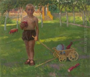 Boy With A Toy Wagon by Boris E. Vladimirsky
