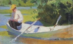 Lesende Frau In Einem Boot by Boris E. Vladimirsky